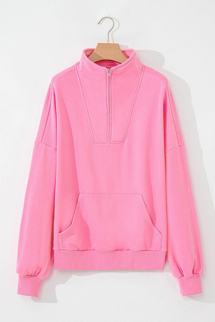 Light Grey Zip-up Stand Neck Kangaroo Pocket Sweatshirt - Fashion Queen -  26