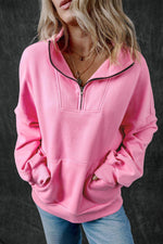 Load image into Gallery viewer, Light Grey Zip-up Stand Neck Kangaroo Pocket Sweatshirt - Fashion Queen -  7
