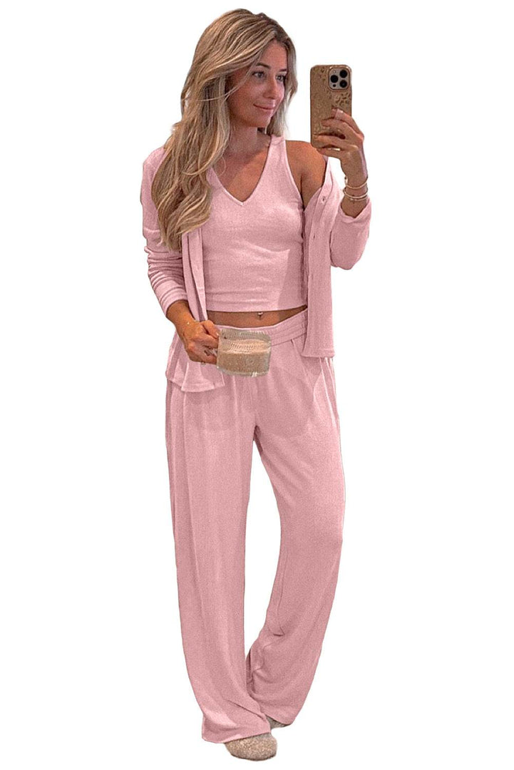 Light Pink 3-Piece Cozy Knit Lounge Set - Fashion Queen -  18