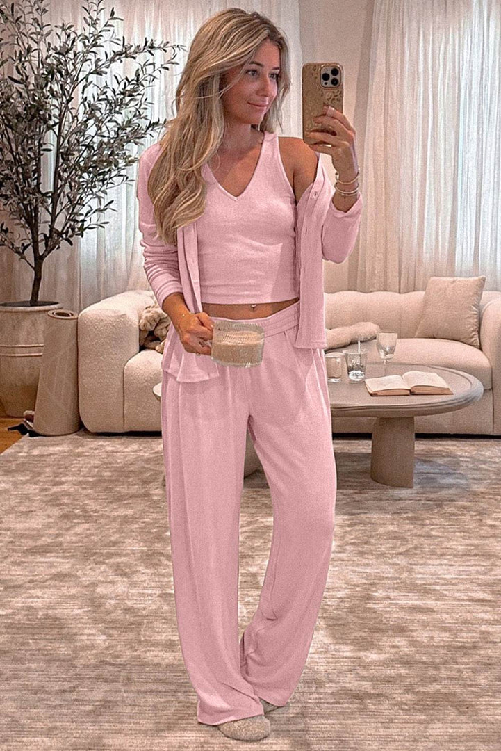 Light Pink 3-Piece Cozy Knit Lounge Set - Fashion Queen -  3