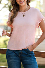 Load image into Gallery viewer, Light Pink Solid Textured Ruffled Short Sleeve Blouse - Fashion Queen -  11
