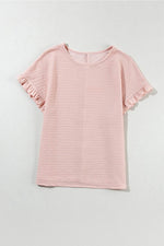 Load image into Gallery viewer, Light Pink Solid Textured Ruffled Short Sleeve Blouse - Fashion Queen -  12
