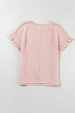 Load image into Gallery viewer, Light Pink Solid Textured Ruffled Short Sleeve Blouse - Fashion Queen -  13
