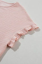 Load image into Gallery viewer, Light Pink Solid Textured Ruffled Short Sleeve Blouse - Fashion Queen -  15
