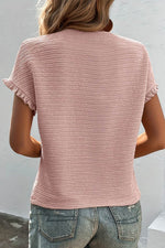 Load image into Gallery viewer, Light Pink Solid Textured Ruffled Short Sleeve Blouse - Fashion Queen -  18
