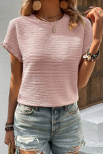 Load image into Gallery viewer, Light Pink Solid Textured Ruffled Short Sleeve Blouse - Fashion Queen -  2
