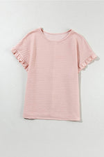 Load image into Gallery viewer, Light Pink Solid Textured Ruffled Short Sleeve Blouse - Fashion Queen -  20
