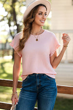 Load image into Gallery viewer, Light Pink Solid Textured Ruffled Short Sleeve Blouse - Fashion Queen -  9
