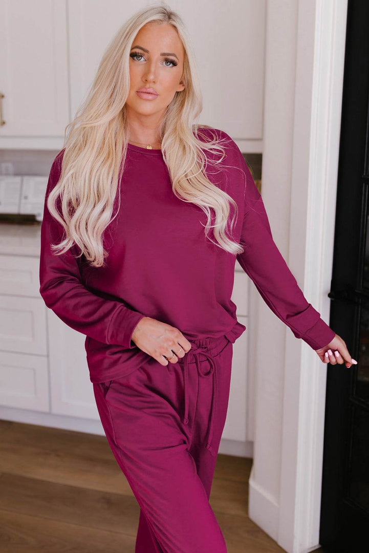 Long Sleeve Pullover and Jogger Pants Lounge Set - Fashion Queen -  10