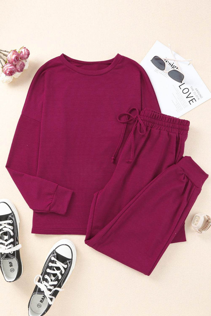 Long Sleeve Pullover and Jogger Pants Lounge Set - Fashion Queen -  13