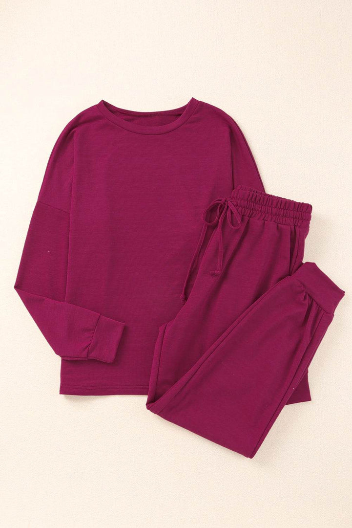 Long Sleeve Pullover and Jogger Pants Lounge Set - Fashion Queen -  14