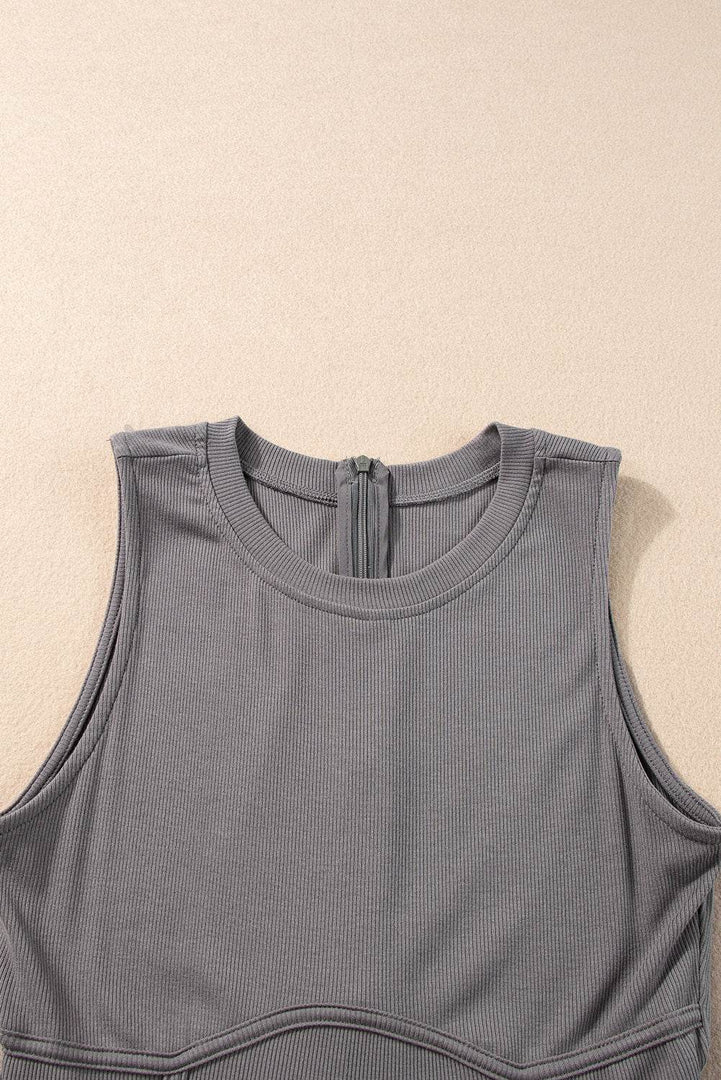 Medium Grey Cinched Waist Sleeveless Wide Leg Jumpsuit - Fashion Queen -  4