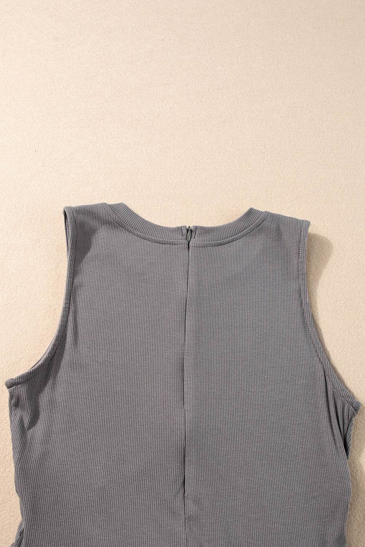 Medium Grey Cinched Waist Sleeveless Wide Leg Jumpsuit - Fashion Queen -  7