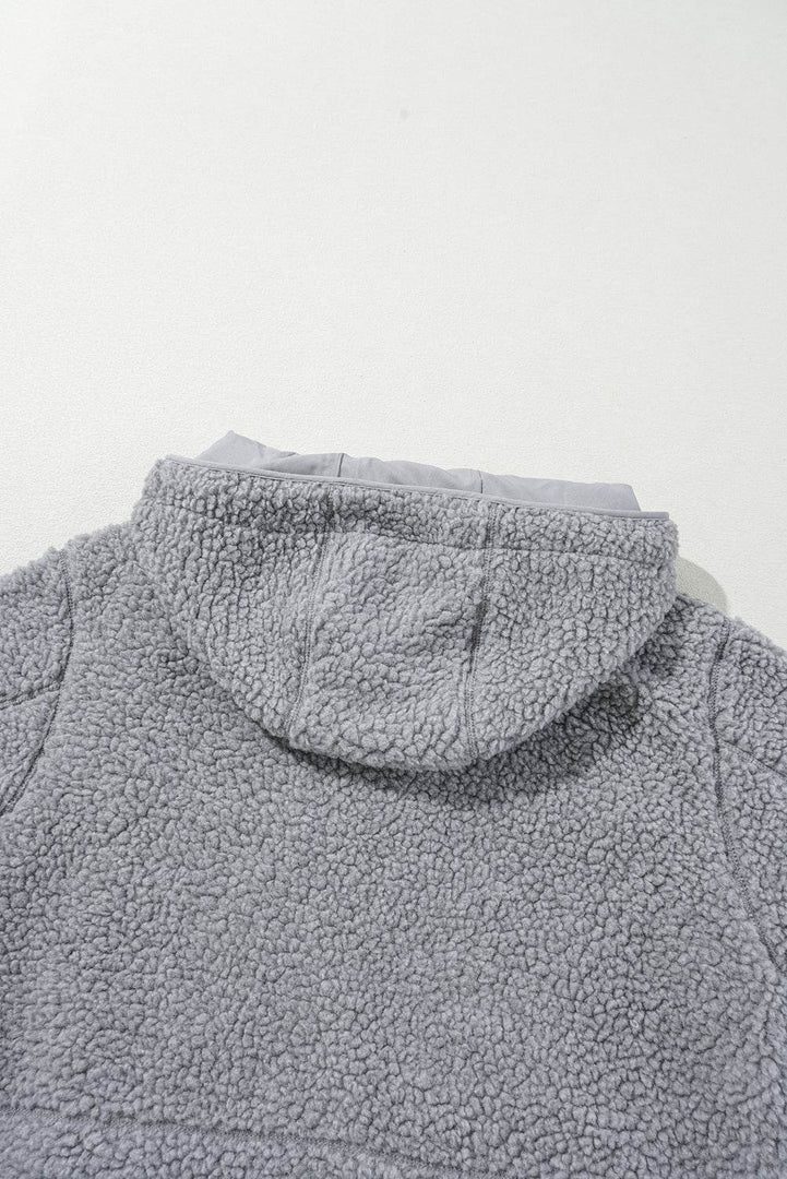 Medium Grey Fleece Zip Up Drawstring Hooded Pocketed Jacket - Fashion Queen -  12