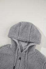 Load image into Gallery viewer, Medium Grey Fleece Zip Up Drawstring Hooded Pocketed Jacket - Fashion Queen -  14
