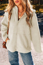 Load image into Gallery viewer, Medium Grey Fleece Zip Up Drawstring Hooded Pocketed Jacket - Fashion Queen -  18

