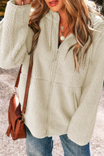 Load image into Gallery viewer, Medium Grey Fleece Zip Up Drawstring Hooded Pocketed Jacket - Fashion Queen -  19

