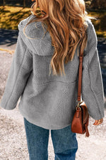 Load image into Gallery viewer, Medium Grey Fleece Zip Up Drawstring Hooded Pocketed Jacket - Fashion Queen -  2
