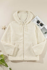 Load image into Gallery viewer, Medium Grey Fleece Zip Up Drawstring Hooded Pocketed Jacket - Fashion Queen -  30
