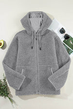 Load image into Gallery viewer, Medium Grey Fleece Zip Up Drawstring Hooded Pocketed Jacket - Fashion Queen -  5
