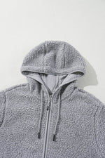 Load image into Gallery viewer, Medium Grey Fleece Zip Up Drawstring Hooded Pocketed Jacket - Fashion Queen -  7
