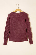 Load image into Gallery viewer, Mineral Red Ribbed Bishop Sleeve Round Neck Top - Fashion Queen -  6
