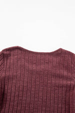 Load image into Gallery viewer, Mineral Red Ribbed Bishop Sleeve Round Neck Top - Fashion Queen -  9
