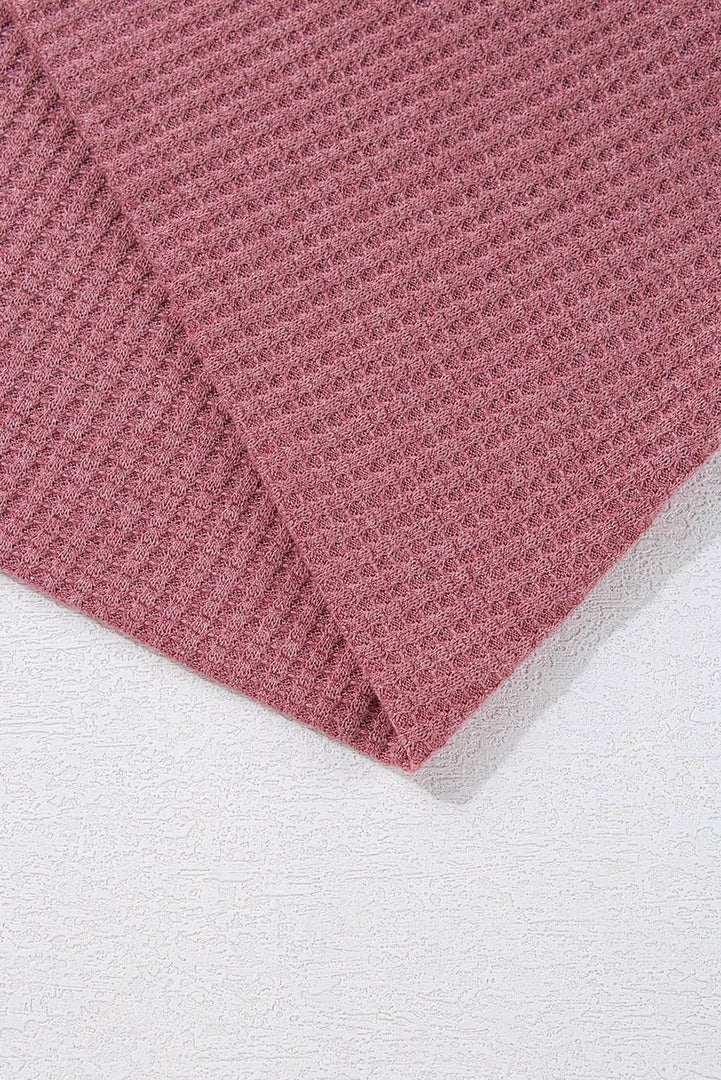 Mineral Red Solid Color Waffle Knit Cardigan with Pocket - Fashion Queen -  11
