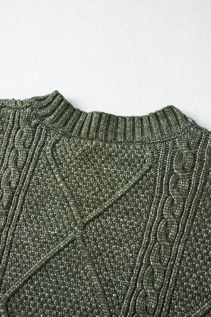 Mist Green Cable Knit Drop Shoulder Loose Fit Sweater Dress - Fashion Queen -  12