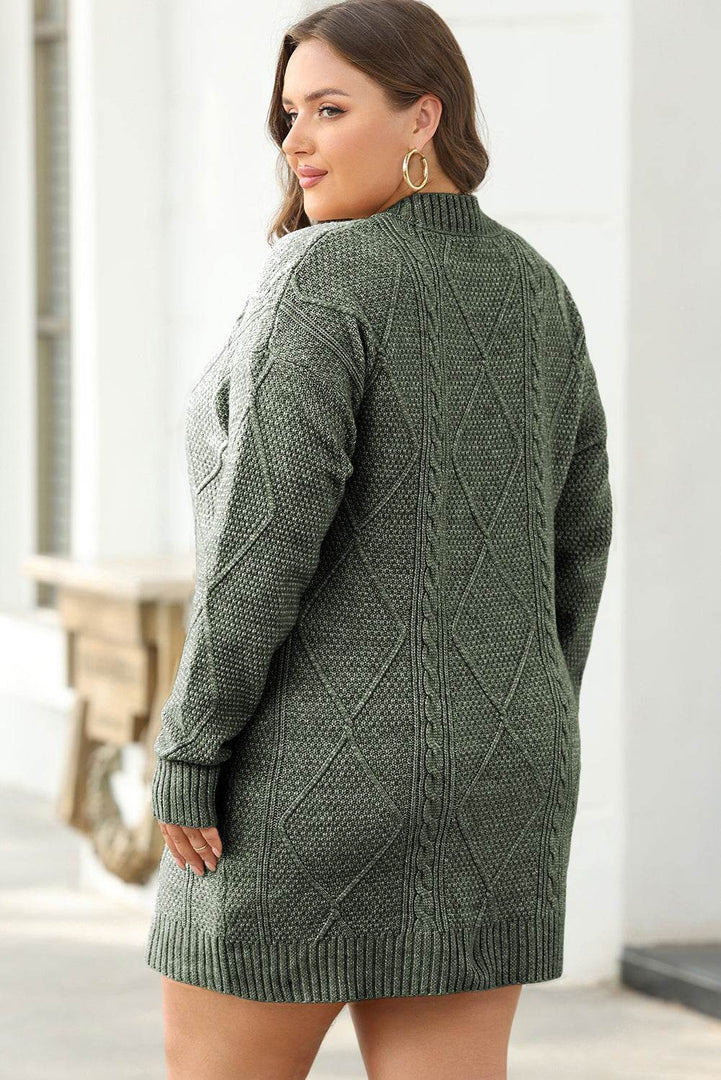 Mist Green Cable Knit Drop Shoulder Loose Fit Sweater Dress - Fashion Queen -  4