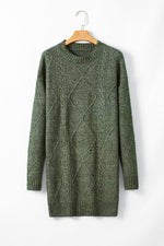 Load image into Gallery viewer, Mist Green Cable Knit Drop Shoulder Loose Fit Sweater Dress - Fashion Queen -  5
