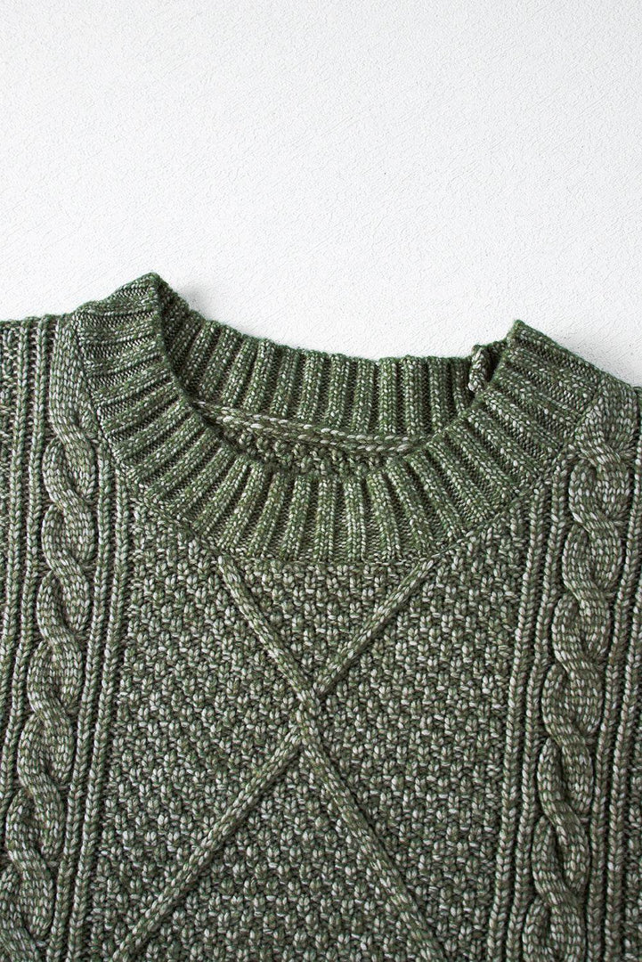 Mist Green Cable Knit Drop Shoulder Loose Fit Sweater Dress - Fashion Queen -  8