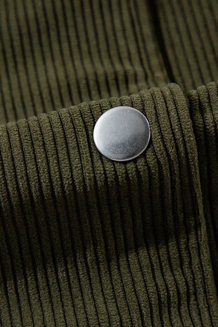 Mist Green Corduroy Fleece Patchwork Buttoned Bomber Jacket - Fashion Queen -  12