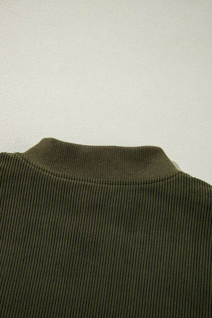 Mist Green Corduroy Fleece Patchwork Buttoned Bomber Jacket - Fashion Queen -  8