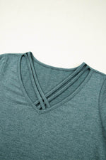 Load image into Gallery viewer, Mist Green Crisscross V Neck Butterfly Sleeve T Shirt - Fashion Queen -  6

