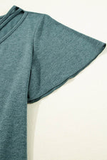 Load image into Gallery viewer, Mist Green Crisscross V Neck Butterfly Sleeve T Shirt - Fashion Queen -  8
