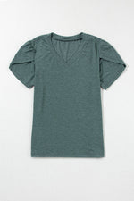 Load image into Gallery viewer, Mist Green Fashion Petal Sleeve V Neck T Shirt - Fashion Queen -  13
