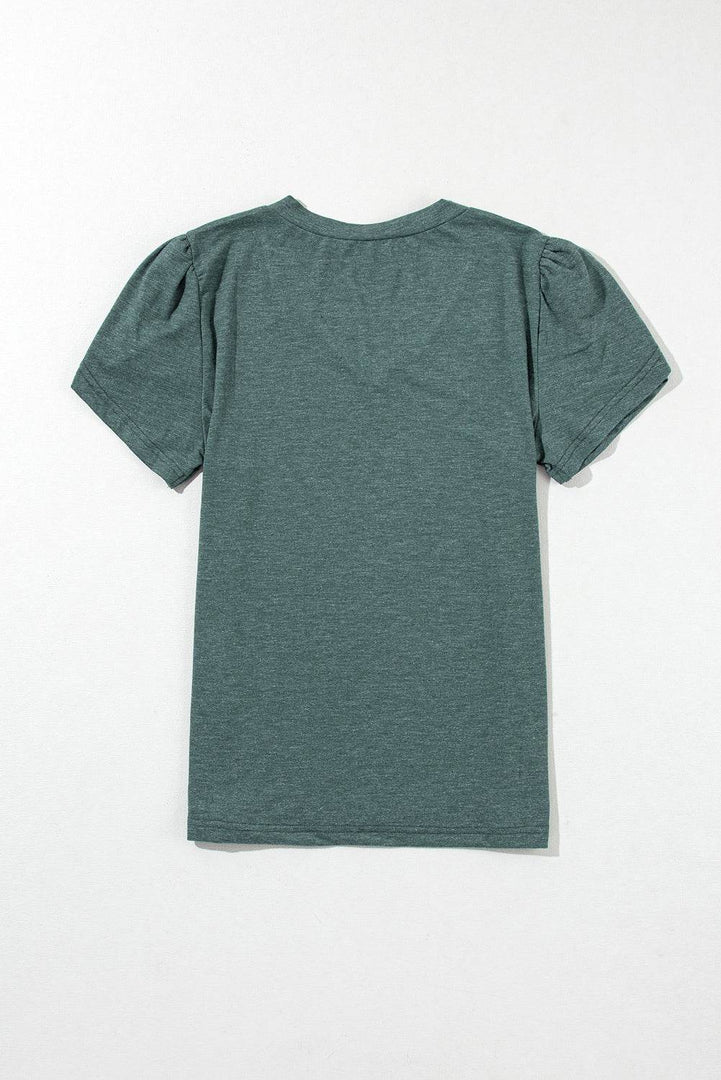 Mist Green Fashion Petal Sleeve V Neck T Shirt - Fashion Queen -  14