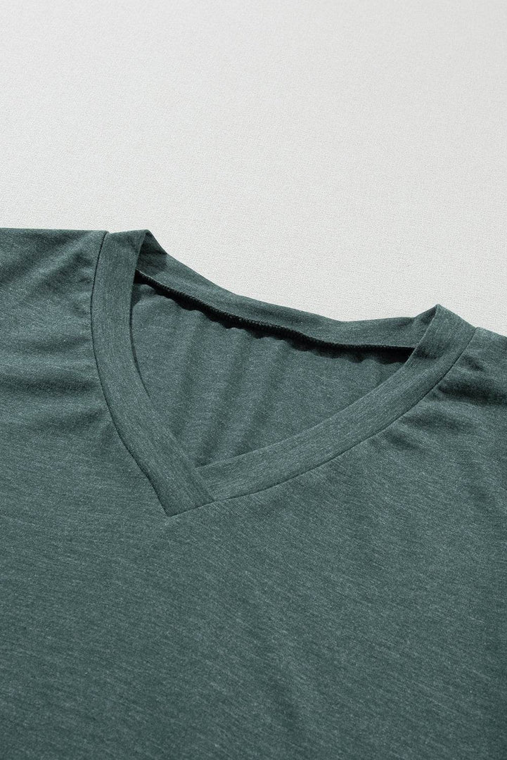 Mist Green Fashion Petal Sleeve V Neck T Shirt - Fashion Queen -  15