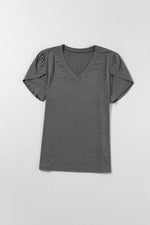Load image into Gallery viewer, Mist Green Fashion Petal Sleeve V Neck T Shirt - Fashion Queen -  19
