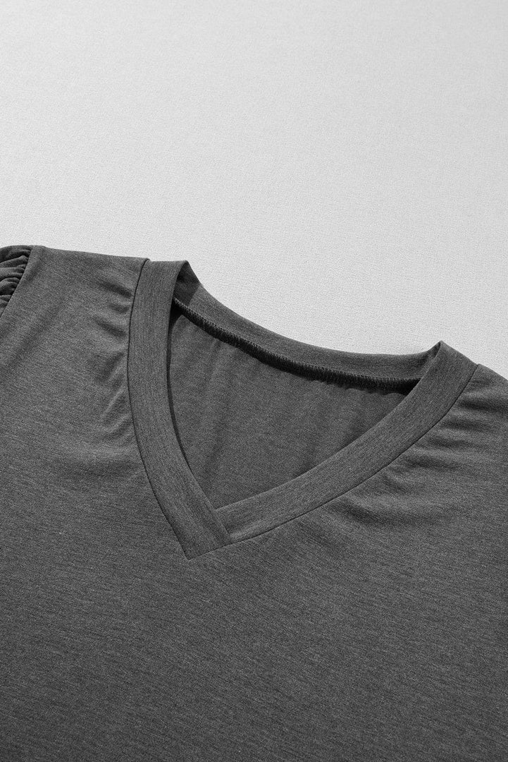 Mist Green Fashion Petal Sleeve V Neck T Shirt - Fashion Queen -  21