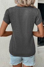 Load image into Gallery viewer, Mist Green Fashion Petal Sleeve V Neck T Shirt - Fashion Queen -  5
