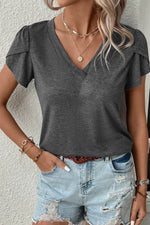 Load image into Gallery viewer, Mist Green Fashion Petal Sleeve V Neck T Shirt - Fashion Queen -  6
