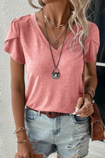 Load image into Gallery viewer, Mist Green Fashion Petal Sleeve V Neck T Shirt - Fashion Queen -  7

