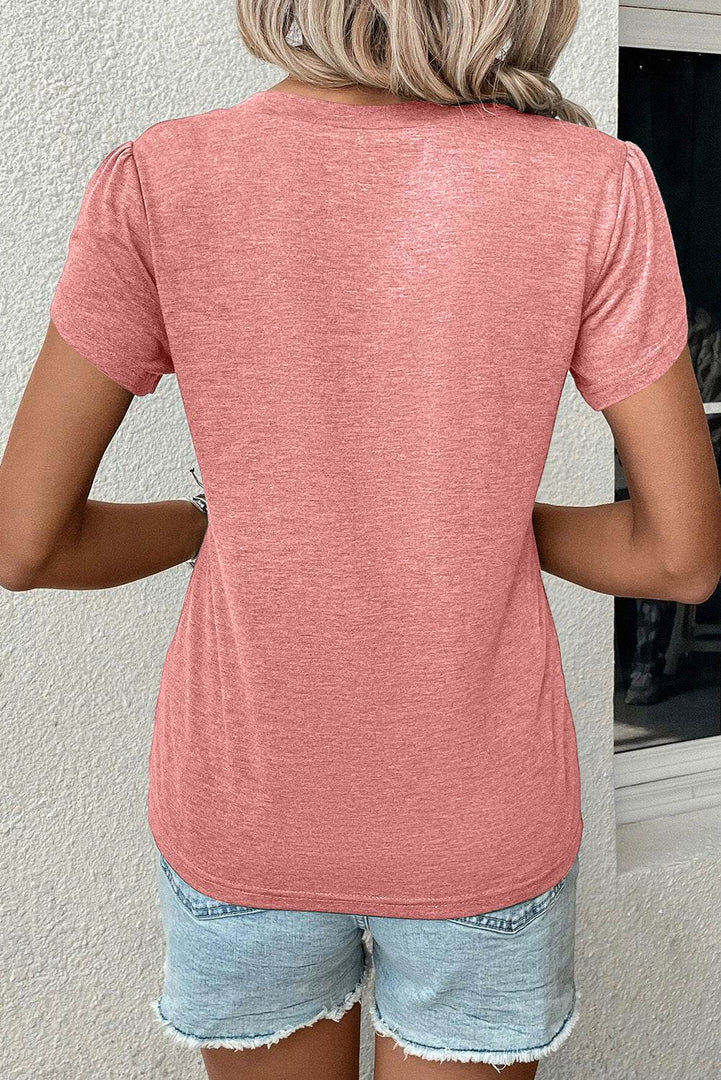 Mist Green Fashion Petal Sleeve V Neck T Shirt - Fashion Queen -  8