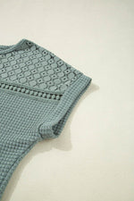 Load image into Gallery viewer, Mist Green Lace Patchwork Waffle Short Sleeve Top - Fashion Queen -  11

