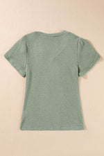 Load image into Gallery viewer, Mist Green V Neck Petal Sleeve Waffle Knit T-Shirt - Fashion Queen -  10
