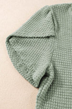 Load image into Gallery viewer, Mist Green V Neck Petal Sleeve Waffle Knit T-Shirt - Fashion Queen -  15
