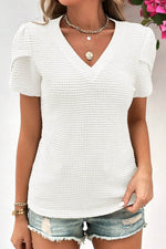 Load image into Gallery viewer, Mist Green V Neck Petal Sleeve Waffle Knit T-Shirt - Fashion Queen -  16
