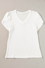 Load image into Gallery viewer, Mist Green V Neck Petal Sleeve Waffle Knit T-Shirt - Fashion Queen -  18
